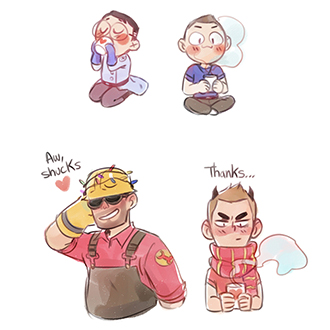 A bunch of people saying 'thank you' since these were sketches done for a donation event